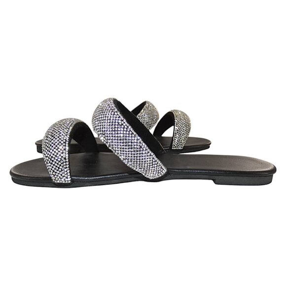 Rhinestone Double Strap Black Slide Spa Pool Sandals Blingcore Y2K Glam EU 38 - Picture 7 of 11